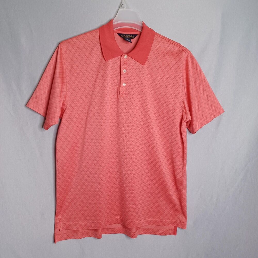 Brooks Brothers Polo Shirt Mens M Pink Argyle Performance Knit 100% Cotton